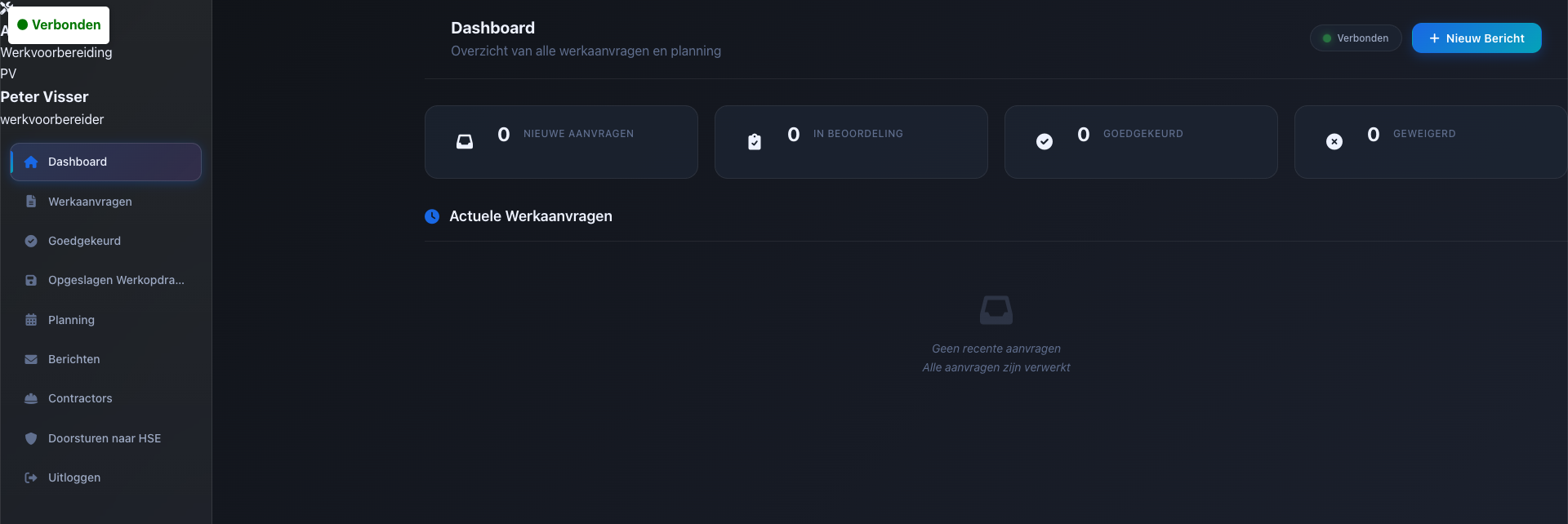 Screenshot van het Werkvoorbereiding-dashboard van AyaServix